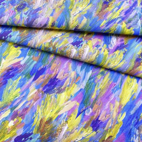 Ткань Джинса многоцветная с принтом мазки  12582