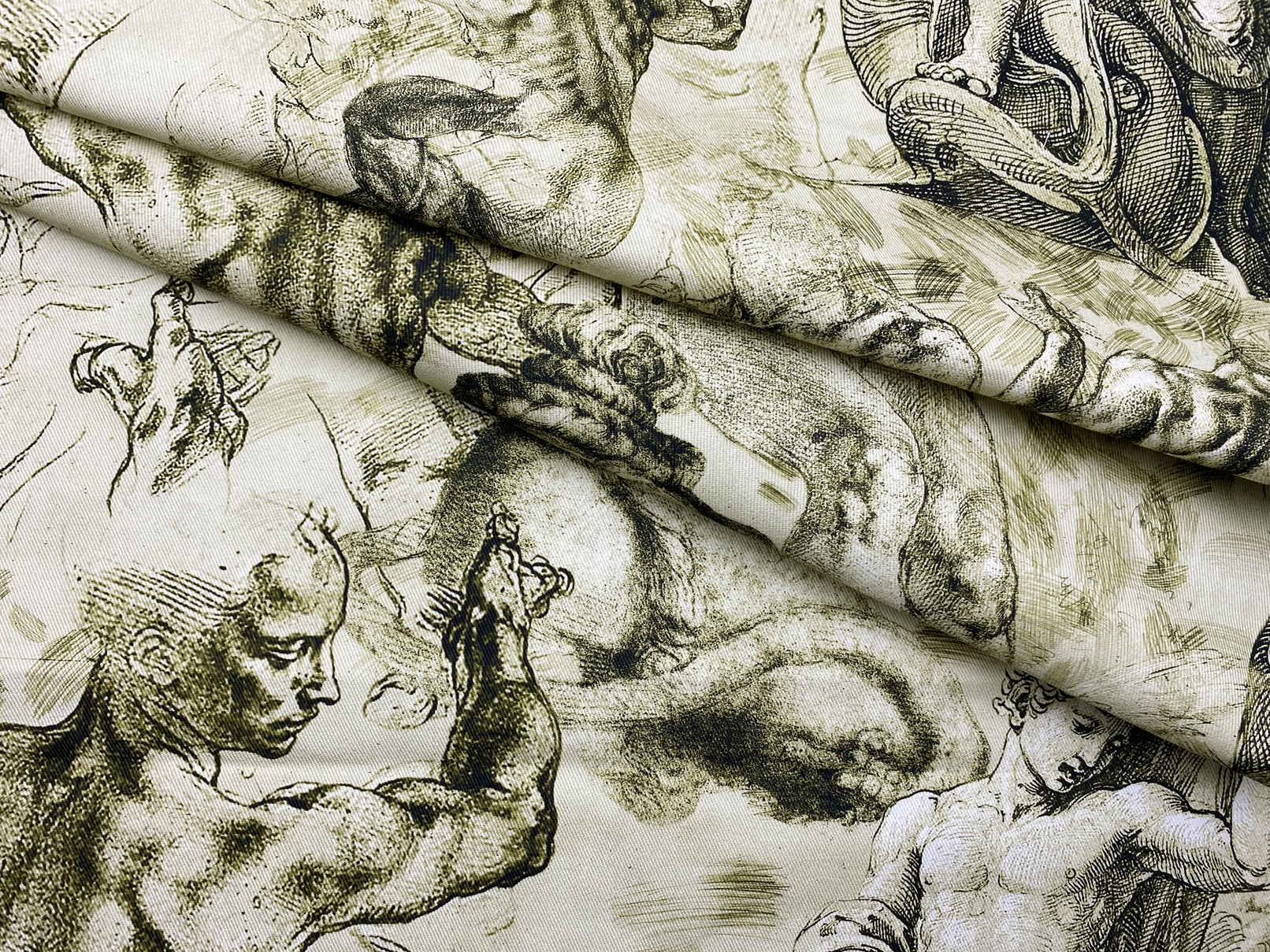 Ткань Джинса  бежевого-коричневого цвета с принтом Микеланджело 12621 1