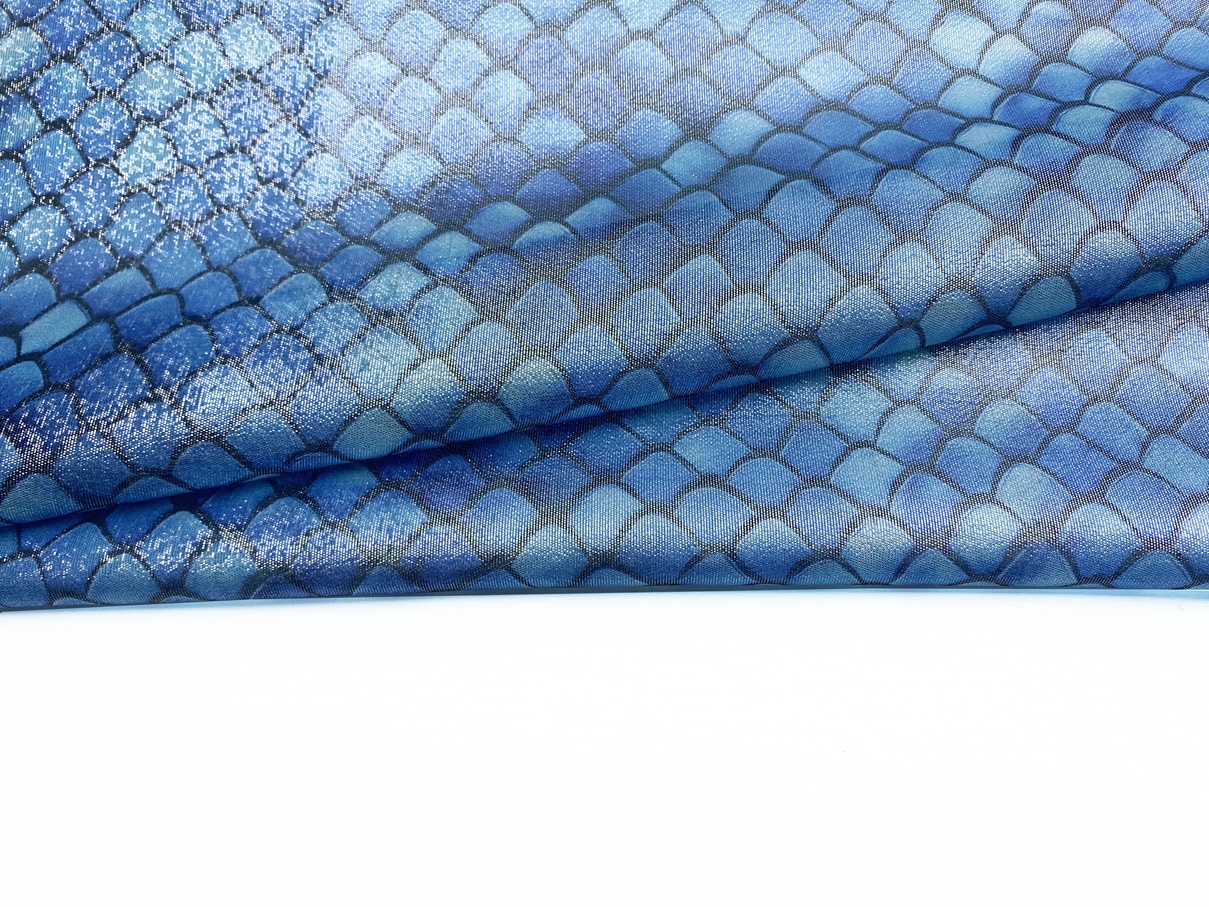 Ткань Шёлк  с люрексом голубого цвета с принтом чешуя 46842 4
