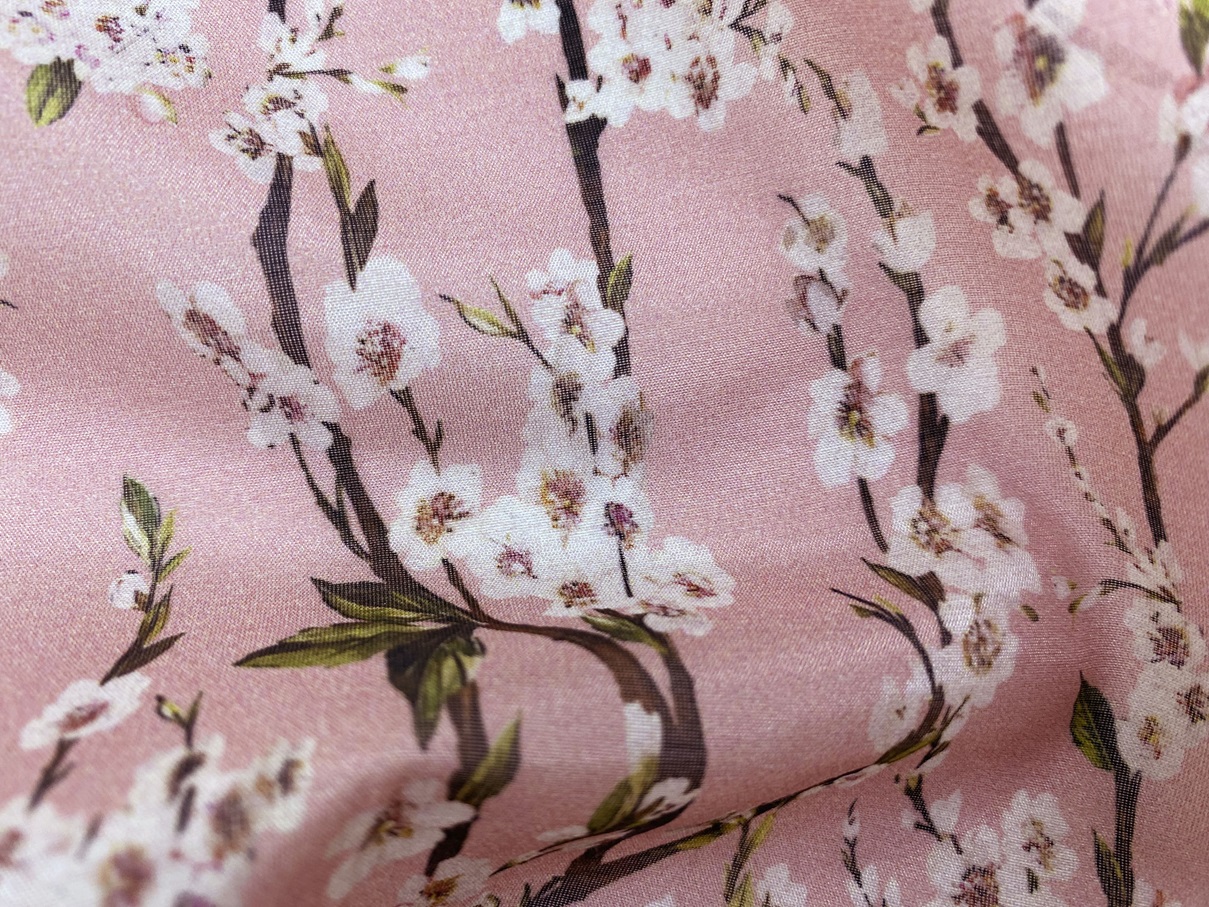 Ткань Муслин розового цвета с принтом яблоневые цветы  16738 3