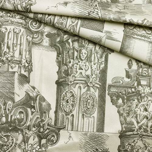 Ткань Ткань пике  песочного цвета с принтом  графические зарисовки 16754